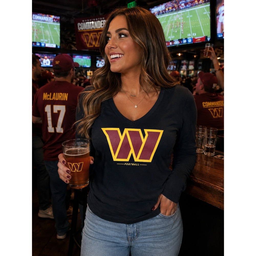 Washington Commanders Women's LS V Neck Shirt Fanatics NFL Football Size Small